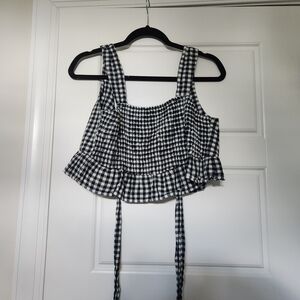 American Eagle Outfitters Black and White Tie Front Crop Tank